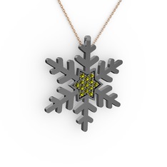 Vande Kar Tanesi Kolye - Peridot 925 ayar siyah rodyum kaplama gümüş kolye (40 cm rose altın rolo zincir) #1w7rd3s