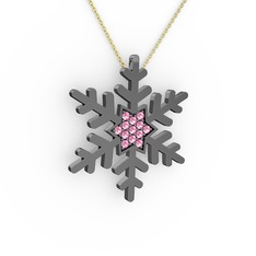 Vande Kar Tanesi Kolye - Pembe kuvars 925 ayar siyah rodyum kaplama gümüş kolye (40 cm gümüş rolo zincir) #1y1i8g6