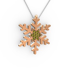 Vande Kar Tanesi Kolye - Peridot 925 ayar rose altın kaplama gümüş kolye (40 cm beyaz altın rolo zincir) #1yohidx