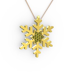 Vande Kar Tanesi Kolye - Peridot 18 ayar altın kolye (40 cm gümüş rolo zincir) #6m50gx