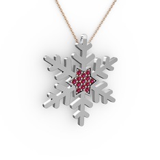 Rodolit garnet 14 ayar beyaz altın kolye (40 cm gümüş rolo zincir)
