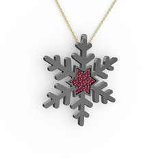 Vande Kar Tanesi Kolye - Rodolit garnet 925 ayar siyah rodyum kaplama gümüş kolye (40 cm altın rolo zincir) #825b8w
