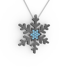 Vande Kar Tanesi Kolye - Akuamarin 925 ayar siyah rodyum kaplama gümüş kolye (40 cm beyaz altın rolo zincir) #8hgqwx