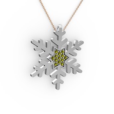 Peridot 18 ayar beyaz altın kolye (40 cm rose altın rolo zincir)