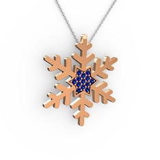 Vande Kar Tanesi Kolye - Lab safir 14 ayar rose altın kolye (40 cm beyaz altın rolo zincir) #mk6cuw