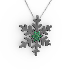 Vande Kar Tanesi Kolye - Yeşil kuvars 925 ayar siyah rodyum kaplama gümüş kolye (40 cm beyaz altın rolo zincir) #pned8x