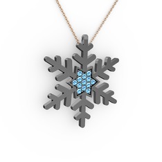 Vande Kar Tanesi Kolye - Akuamarin 925 ayar siyah rodyum kaplama gümüş kolye (40 cm rose altın rolo zincir) #takmon