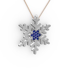 Lab safir 14 ayar beyaz altın kolye (40 cm rose altın rolo zincir)