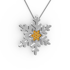 Vande Kar Tanesi Kolye - Sitrin 14 ayar beyaz altın kolye (40 cm gümüş rolo zincir) #vh8pqb
