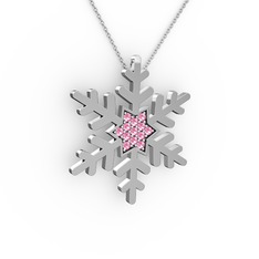 Vande Kar Tanesi Kolye - Pembe kuvars 8 ayar beyaz altın kolye (40 cm beyaz altın rolo zincir) #w3x9qb