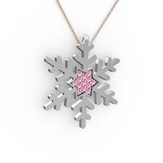 Pembe kuvars 8 ayar beyaz altın kolye (40 cm rose altın rolo zincir)