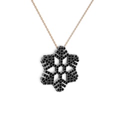 Neva Kar Tanesi Kolye - Siyah zirkon 925 ayar siyah rodyum kaplama gümüş kolye (40 cm rose altın rolo zincir) #133ii7s
