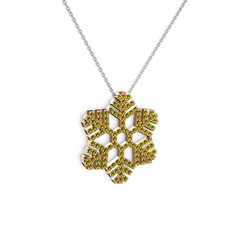 Neva Kar Tanesi Kolye - Peridot 14 ayar rose altın kolye (40 cm beyaz altın rolo zincir) #14diwa5