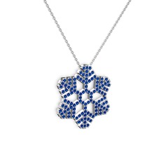 Lab safir 18 ayar beyaz altın kolye (40 cm beyaz altın rolo zincir)