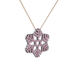 Neva Kar Tanesi Kolye - Pembe kuvars 925 ayar siyah rodyum kaplama gümüş kolye (40 cm rose altın rolo zincir) #18ansak