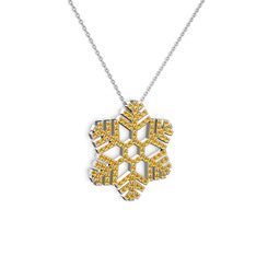 Neva Kar Tanesi Kolye - Sitrin 14 ayar beyaz altın kolye (40 cm beyaz altın rolo zincir) #18v2og0