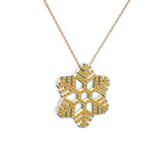Neva Kar Tanesi Kolye - Sitrin 18 ayar beyaz altın kolye (40 cm rose altın rolo zincir) #19bxsme
