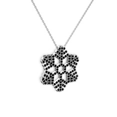Neva Kar Tanesi Kolye - Siyah zirkon 925 ayar gümüş kolye (40 cm beyaz altın rolo zincir) #19q51bn