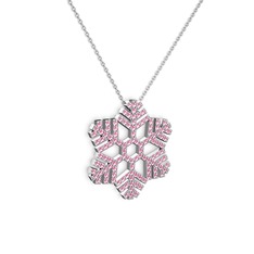 Pembe kuvars 8 ayar beyaz altın kolye (40 cm gümüş rolo zincir)