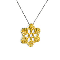 Neva Kar Tanesi Kolye - Sitrin 8 ayar altın kolye (40 cm gümüş rolo zincir) #1bli9bu