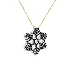 Neva Kar Tanesi Kolye - Siyah zirkon 18 ayar beyaz altın kolye (40 cm gümüş rolo zincir) #1bo6svo