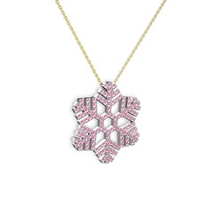 Pembe kuvars 18 ayar beyaz altın kolye (40 cm altın rolo zincir)