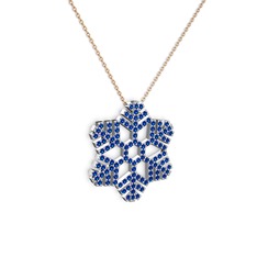 Lab safir 925 ayar gümüş kolye (40 cm rose altın rolo zincir)