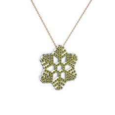 Peridot 14 ayar beyaz altın kolye (40 cm rose altın rolo zincir)