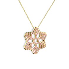 Neva Kar Tanesi Kolye - Pembe kuvars 8 ayar altın kolye (40 cm altın rolo zincir) #1ionssn