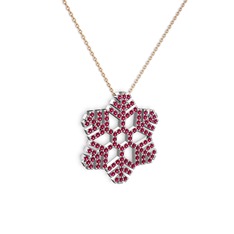 Neva Kar Tanesi Kolye - Rodolit garnet 8 ayar beyaz altın kolye (40 cm rose altın rolo zincir) #1ltc9y3