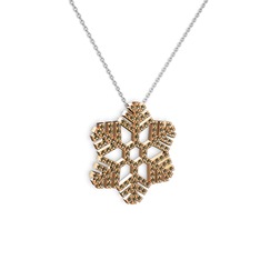 Dumanlı kuvars 14 ayar rose altın kolye (40 cm beyaz altın rolo zincir)