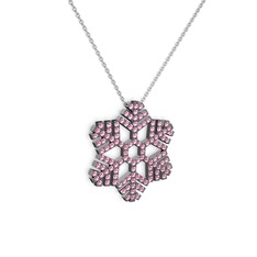 Neva Kar Tanesi Kolye - Pembe kuvars 925 ayar siyah rodyum kaplama gümüş kolye (40 cm beyaz altın rolo zincir) #1qg8ugx