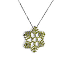 Neva Kar Tanesi Kolye - Peridot 18 ayar beyaz altın kolye (40 cm gümüş rolo zincir) #1rgjv0o