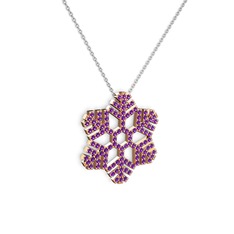 Ametist 18 ayar rose altın kolye (40 cm beyaz altın rolo zincir)