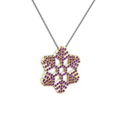 Neva Kar Tanesi Kolye - Ametist 18 ayar altın kolye (40 cm gümüş rolo zincir) #1saeuz6