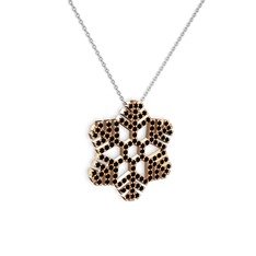 Siyah zirkon 8 ayar rose altın kolye (40 cm beyaz altın rolo zincir)