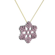 Neva Kar Tanesi Kolye - Pembe kuvars 925 ayar siyah rodyum kaplama gümüş kolye (40 cm gümüş rolo zincir) #1uvjhm2