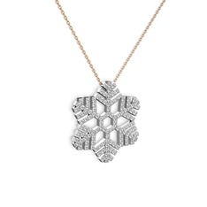 Neva Kar Tanesi Kolye - Swarovski 8 ayar beyaz altın kolye (40 cm rose altın rolo zincir) #1vbv58m