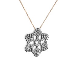 Neva Kar Tanesi Kolye - Swarovski 925 ayar siyah rodyum kaplama gümüş kolye (40 cm gümüş rolo zincir) #1vkqgae