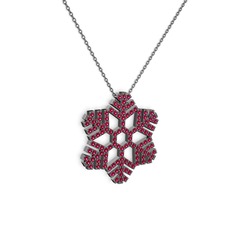 Neva Kar Tanesi Kolye - Rodolit garnet 925 ayar siyah rodyum kaplama gümüş kolye (40 cm gümüş rolo zincir) #1wcb821
