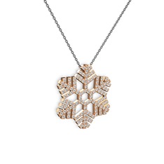 Pırlanta 14 ayar rose altın kolye (1.32 karat, 40 cm gümüş rolo zincir)