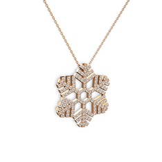 Neva Kar Tanesi Kolye - Swarovski 925 ayar rose altın kaplama gümüş kolye (40 cm rose altın rolo zincir) #2ck97f