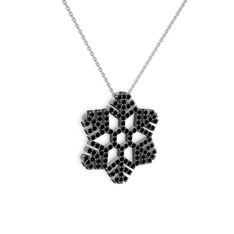 Neva Kar Tanesi Kolye - Siyah zirkon 925 ayar siyah rodyum kaplama gümüş kolye (40 cm gümüş rolo zincir) #55nq4p