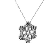 Neva Kar Tanesi Kolye - Swarovski 925 ayar siyah rodyum kaplama gümüş kolye (40 cm beyaz altın rolo zincir) #86r4ka