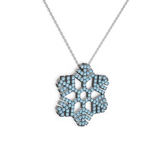 Neva Kar Tanesi Kolye - Akuamarin 925 ayar siyah rodyum kaplama gümüş kolye (40 cm beyaz altın rolo zincir) #9menbs