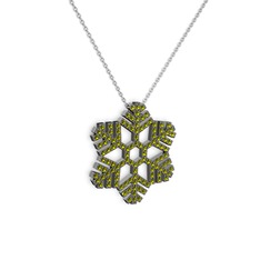 Neva Kar Tanesi Kolye - Peridot 925 ayar siyah rodyum kaplama gümüş kolye (40 cm beyaz altın rolo zincir) #ai6hr5