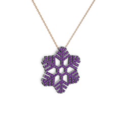 Neva Kar Tanesi Kolye - Ametist 925 ayar siyah rodyum kaplama gümüş kolye (40 cm rose altın rolo zincir) #mncxnh