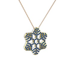 Neva Kar Tanesi Kolye - Lab safir 18 ayar altın kolye (40 cm rose altın rolo zincir) #omojoq