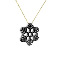 Neva Kar Tanesi Kolye - Siyah zirkon 925 ayar siyah rodyum kaplama gümüş kolye (40 cm altın rolo zincir) #tryjlr