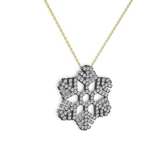 Neva Kar Tanesi Kolye - Swarovski 925 ayar siyah rodyum kaplama gümüş kolye (40 cm altın rolo zincir) #yfo994